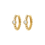 Luna Beaded Solitaire Hoop Earrings Solid Gold