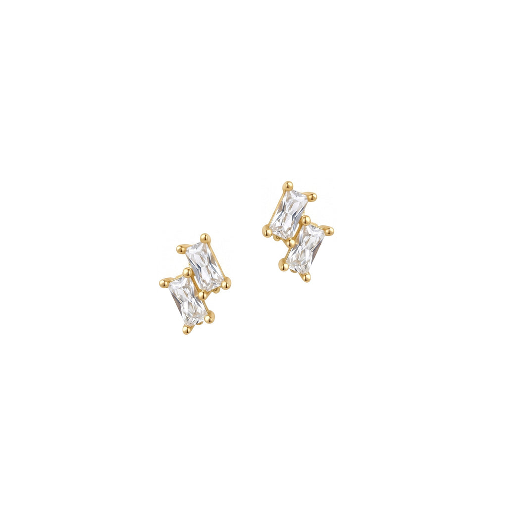 Duet Baguette Earrings Solid Gold