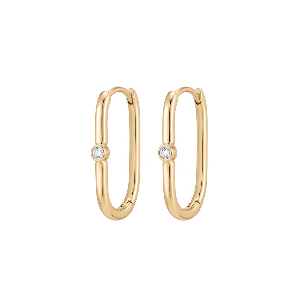 Lyra Solitaire Hoop Earrings Solid Gold