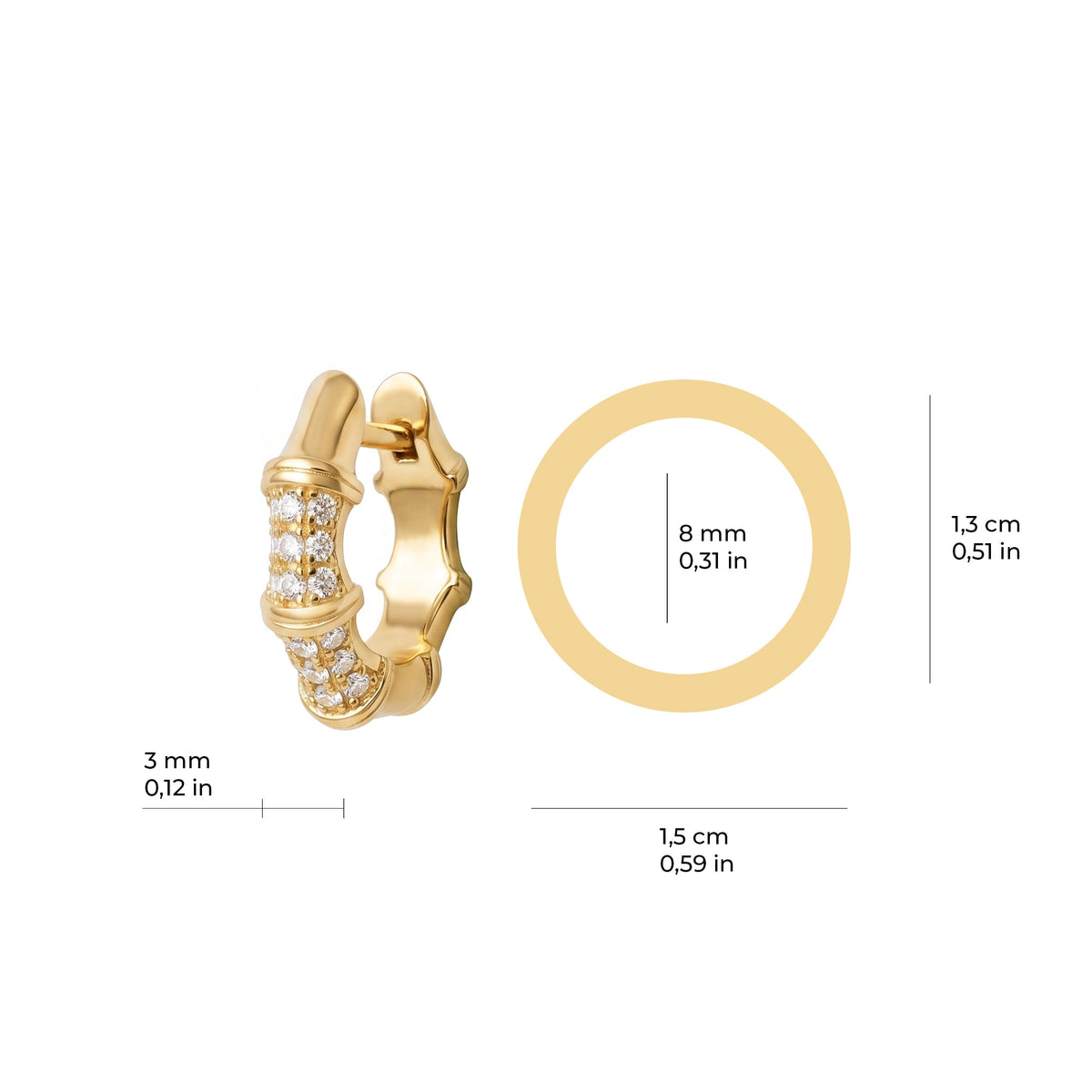 Bamboo Pavé Hoop Earrings Solid Gold