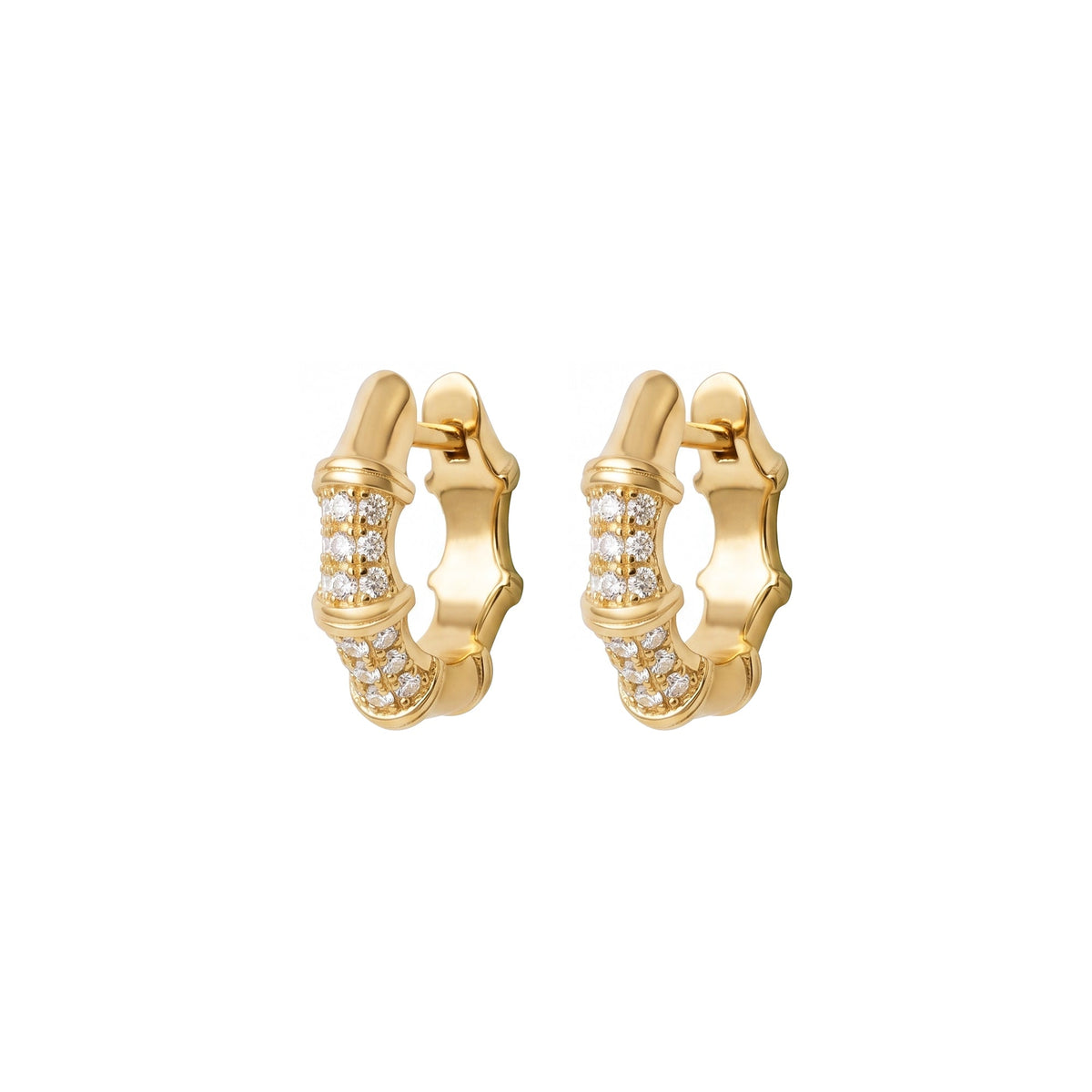 Bamboo Pavé Hoop Earrings Solid Gold