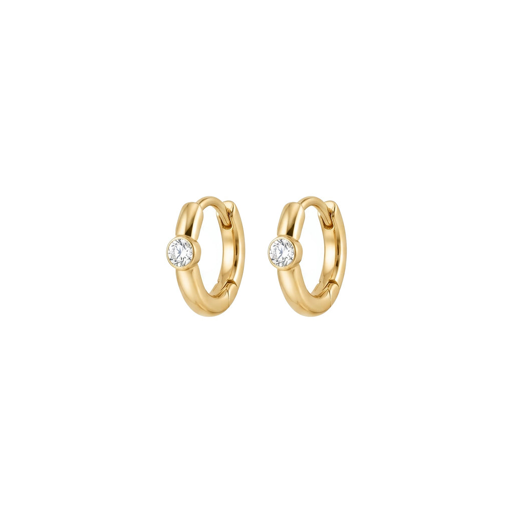 Luna Bezel Solitaire Hoop Earrings Solid Gold