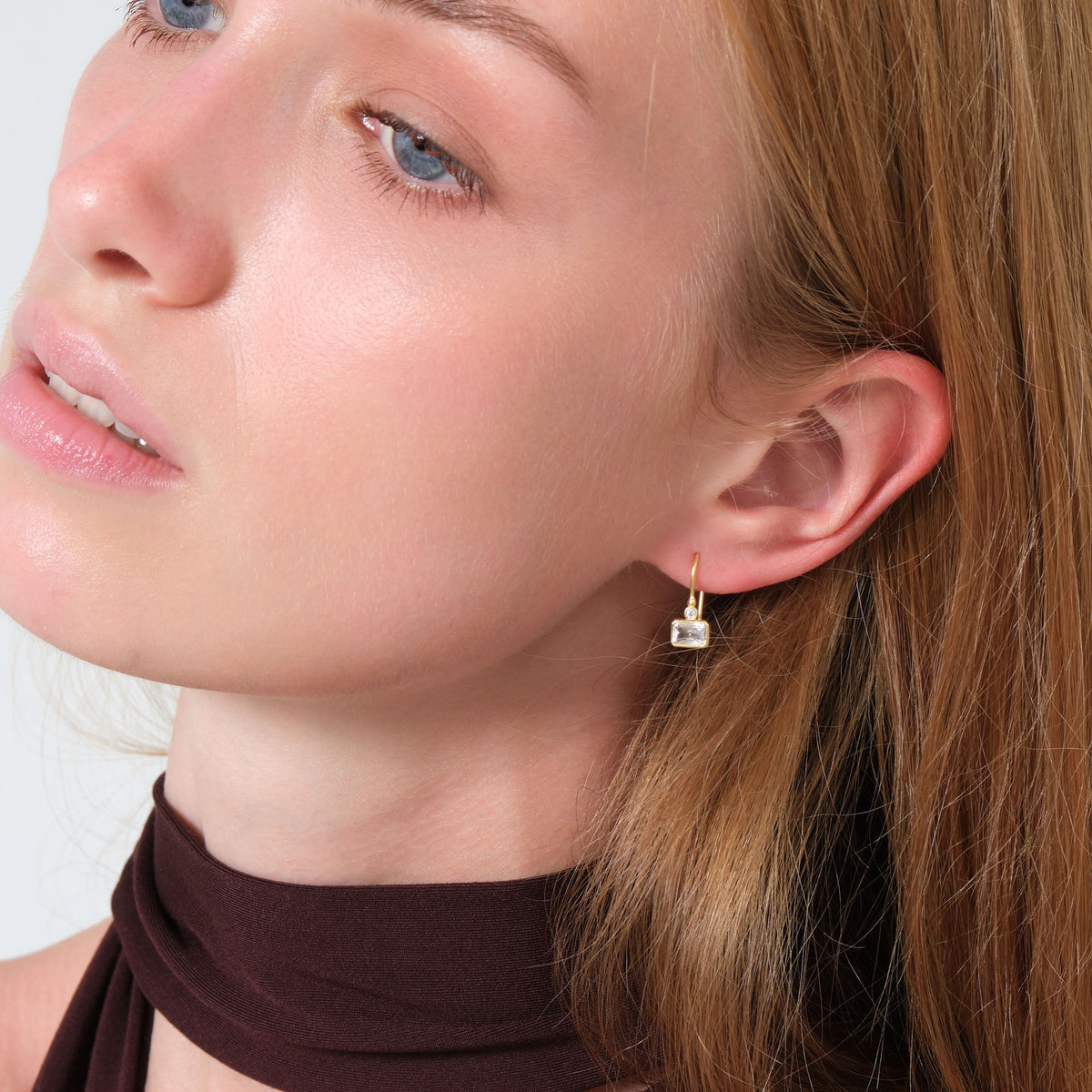 Baguette Pavé Dangle Earrings Solid Gold