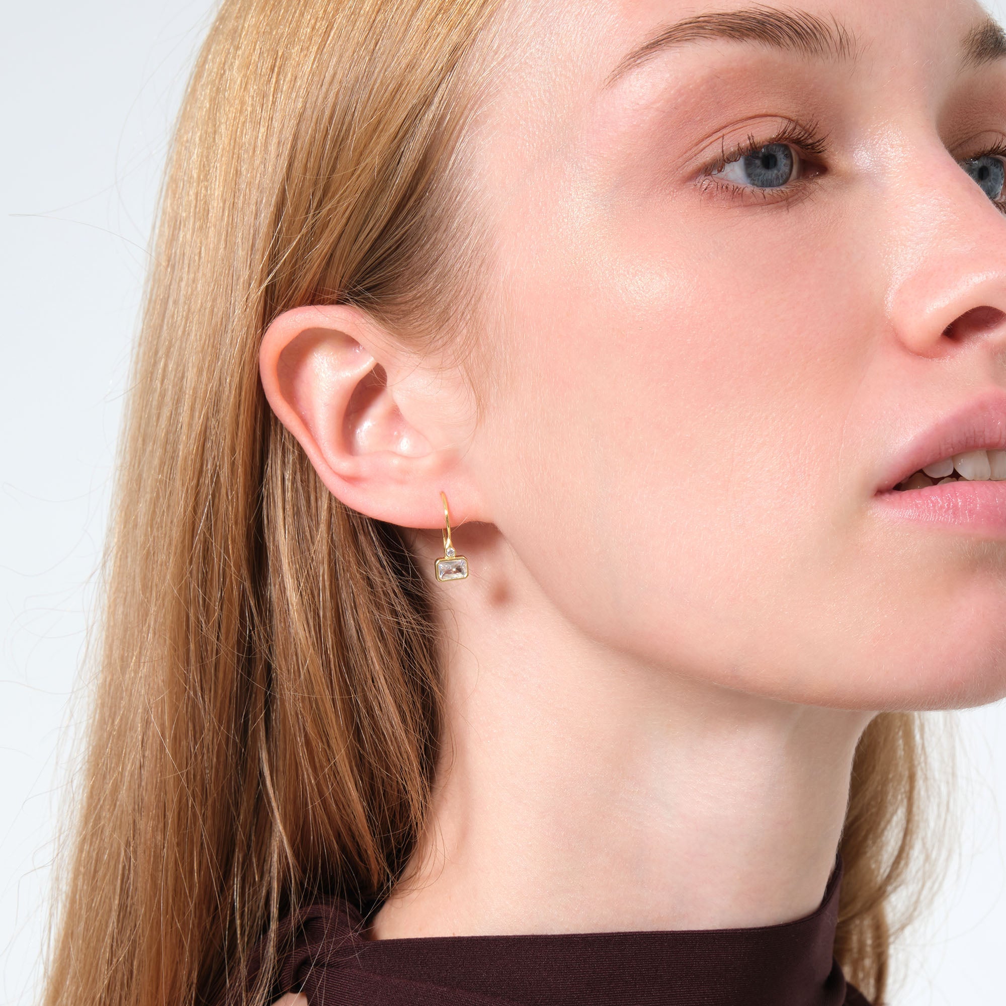 Baguette Pavé Dangle Earrings Solid Gold