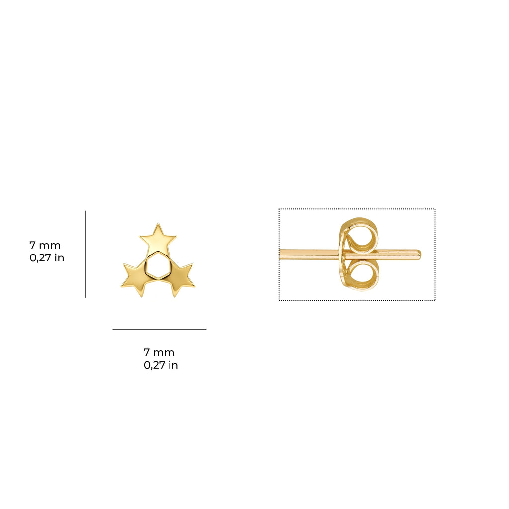 Triple Star Earrings Solid Gold