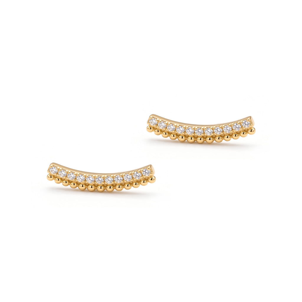 Curved Wave Pavé Earrings Solid Gold