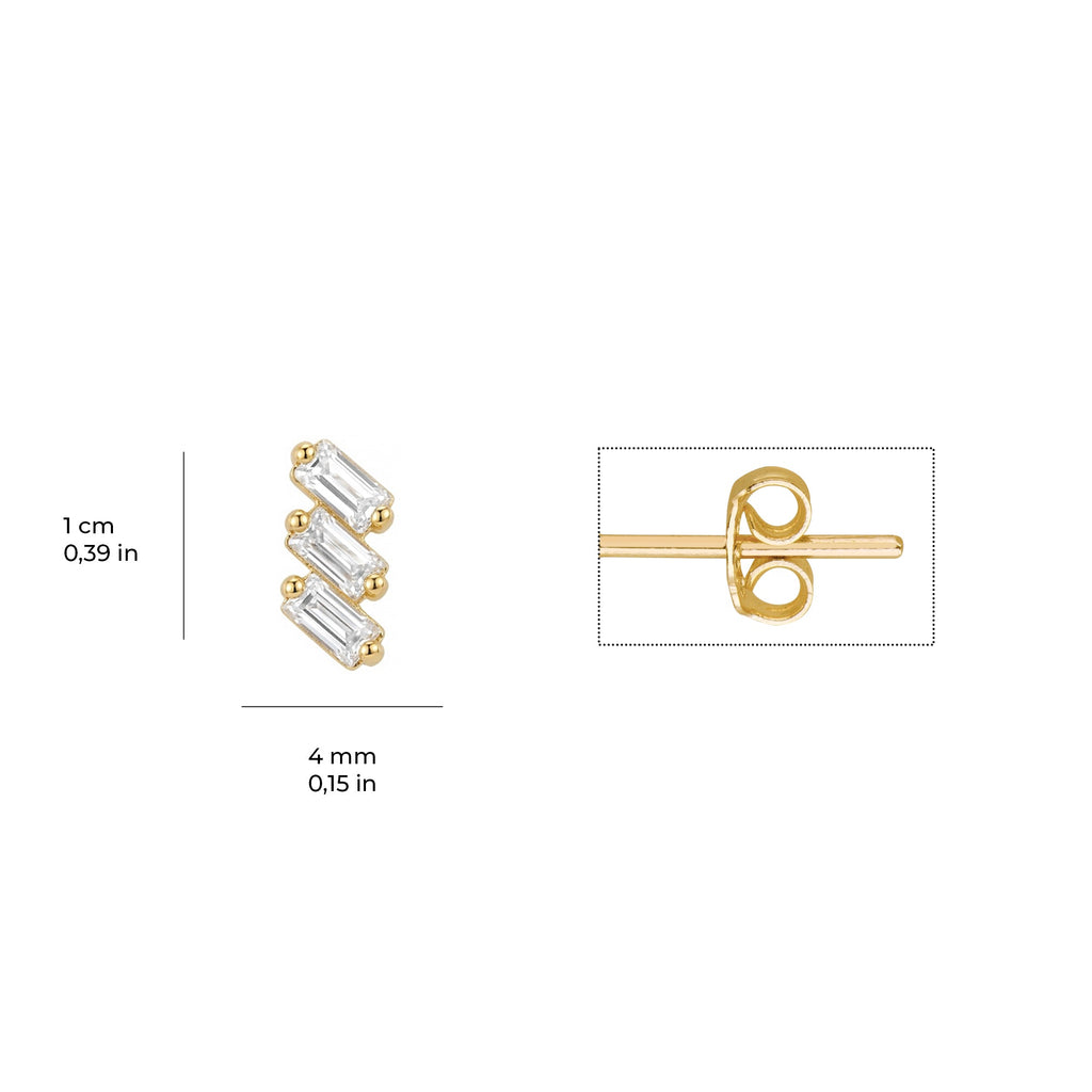 Trio Stepped Baguette Earrings Solid Gold
