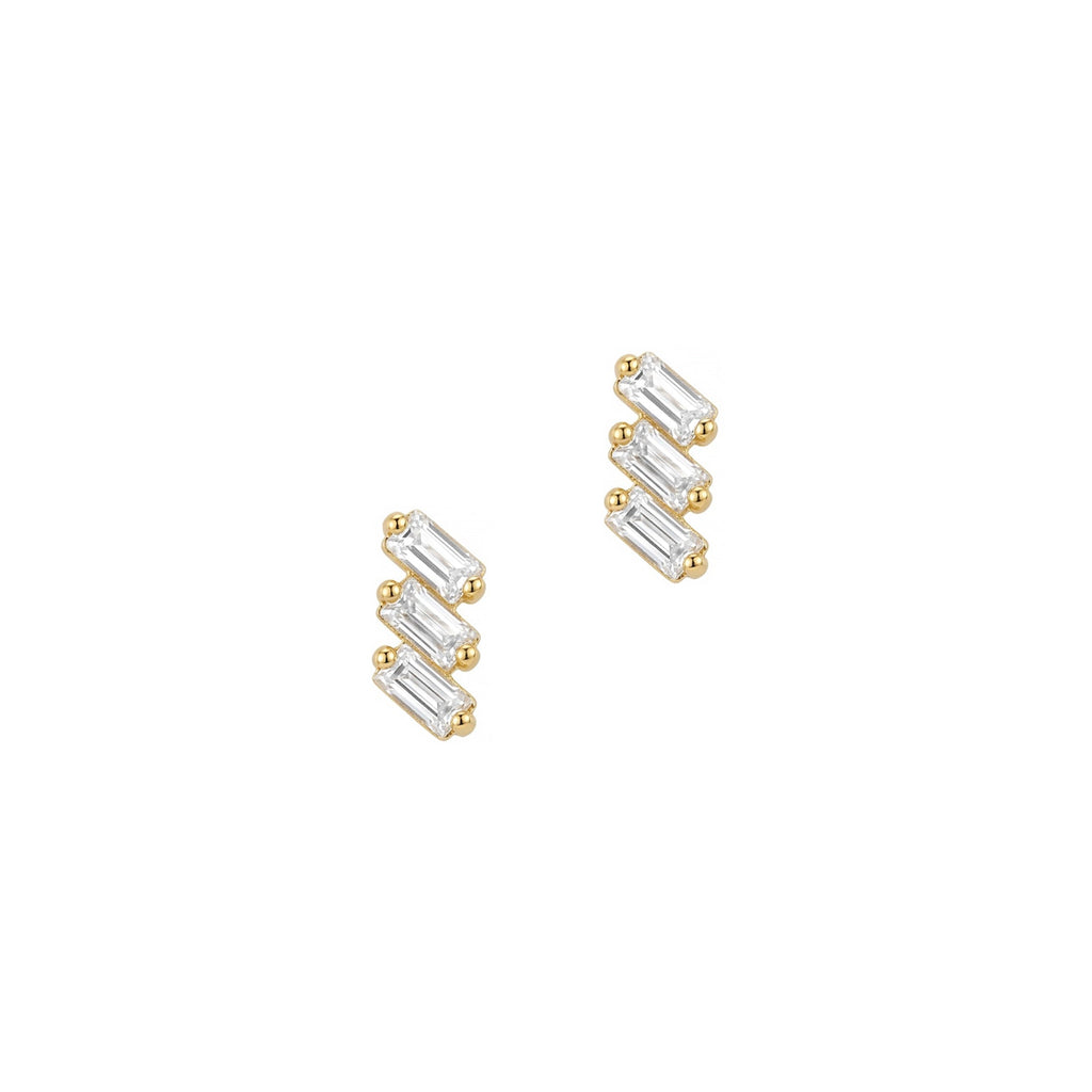 Trio Stepped Baguette Earrings Solid Gold