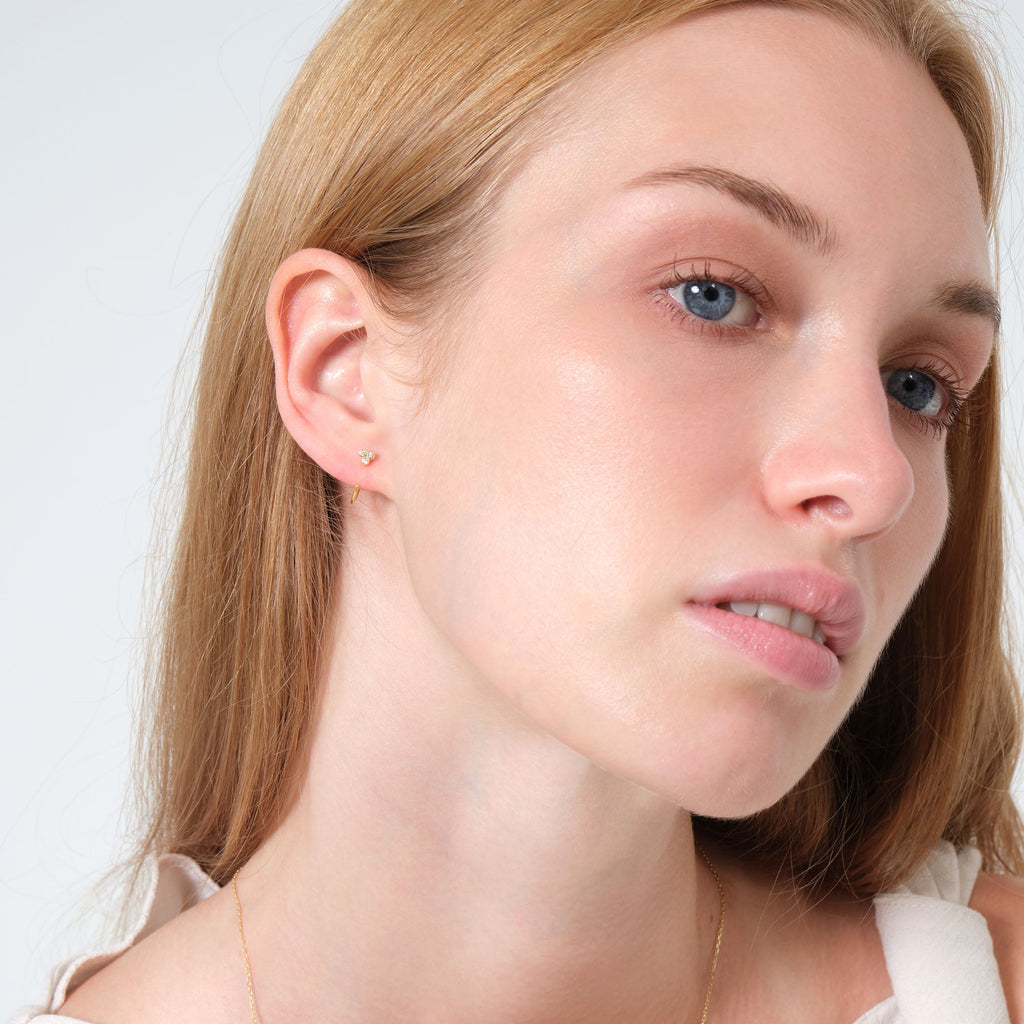 Three- Hook Hoop Earrings Solid Gold