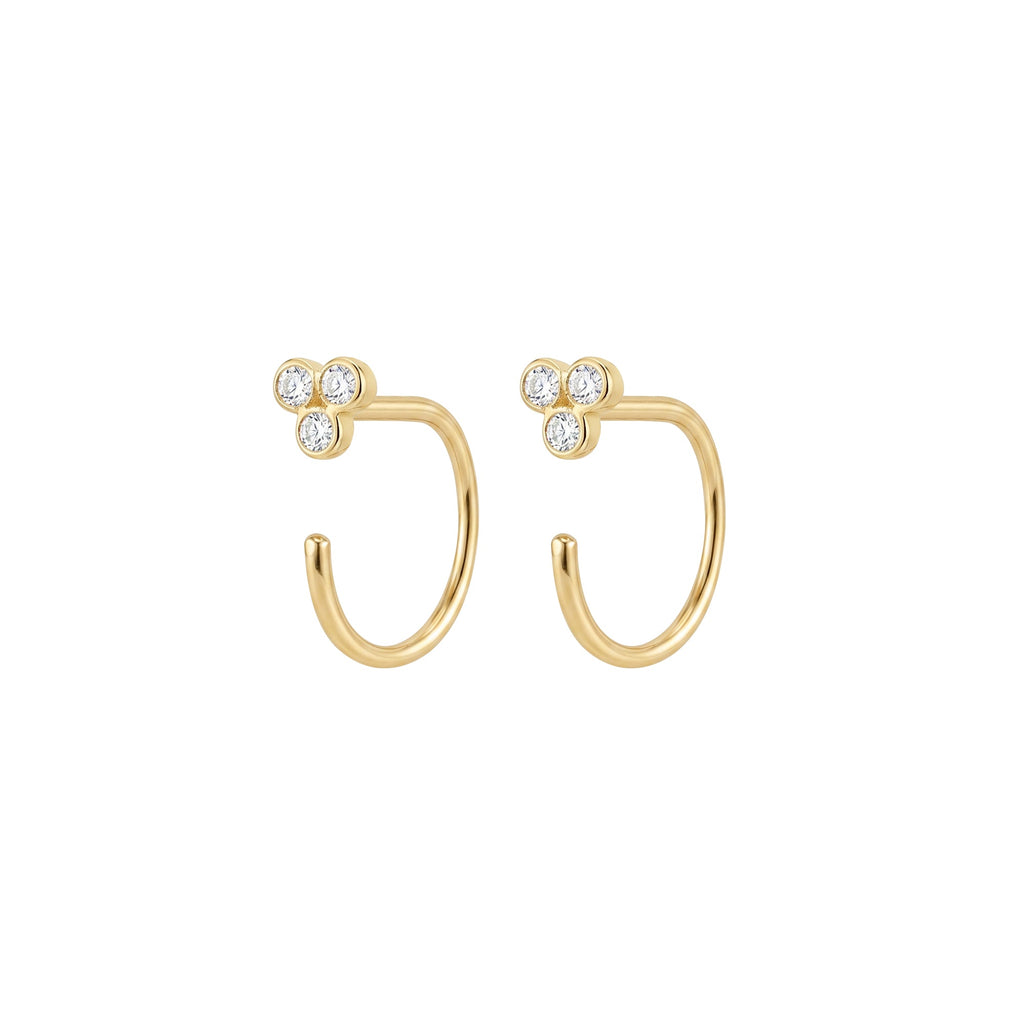 Three- Hook Hoop Earrings Solid Gold