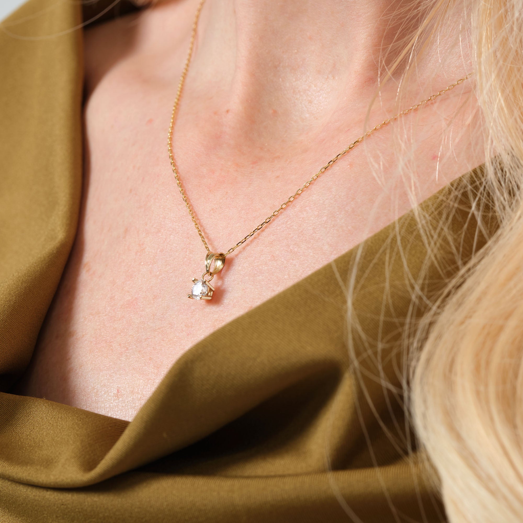 4 Prong Solitaire Necklace Solid Gold
