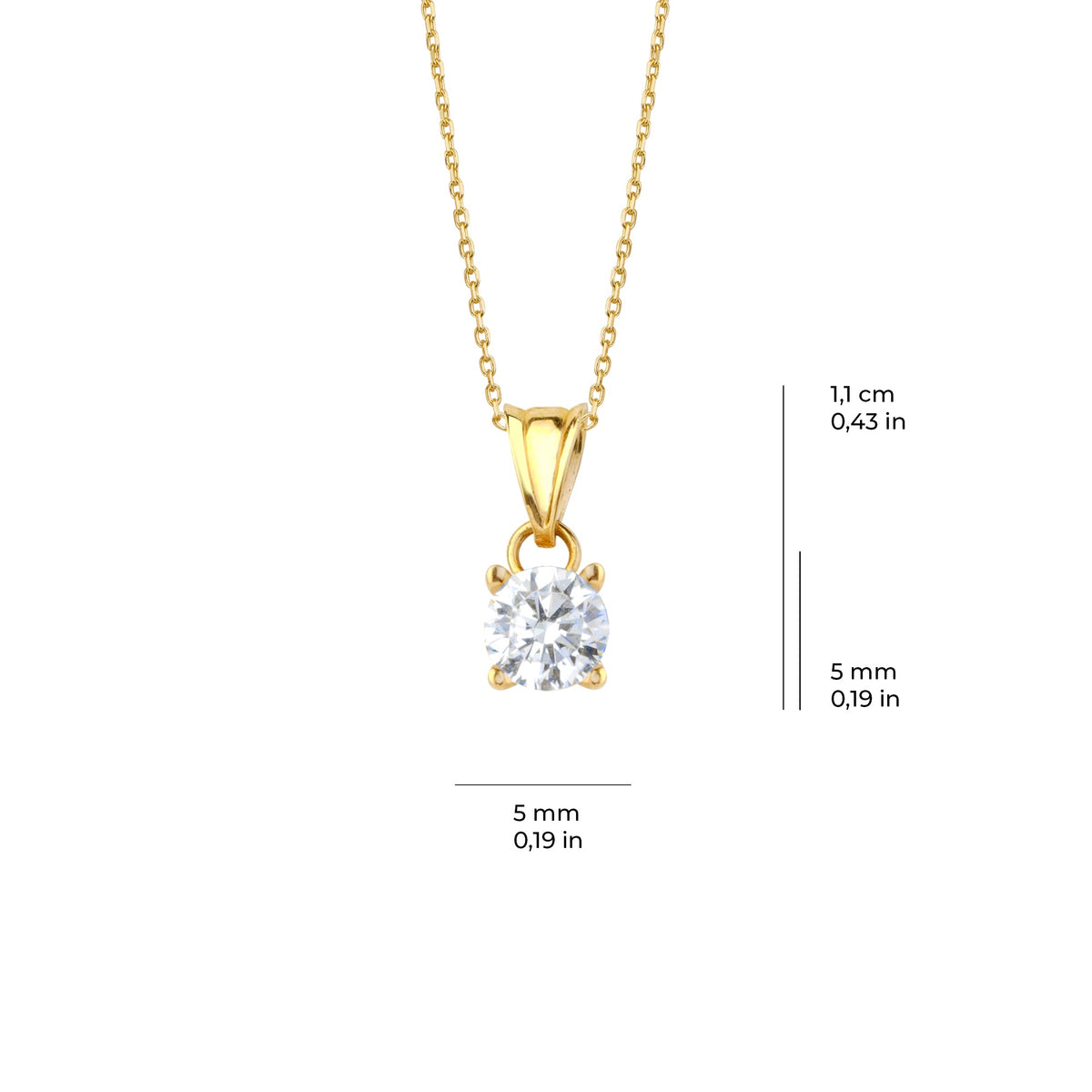 4 Prong Solitaire Necklace Solid Gold
