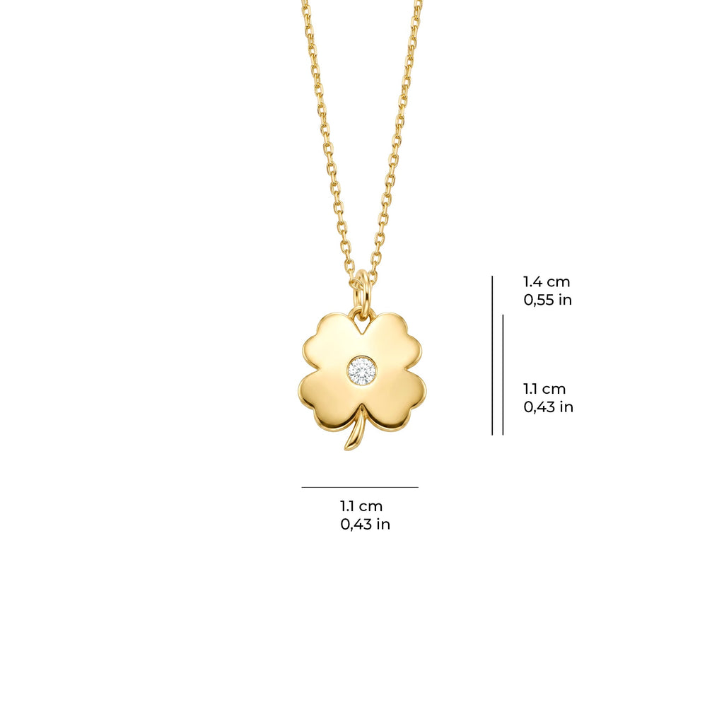 Tiny Solitaire Clover Necklace Solid Gold