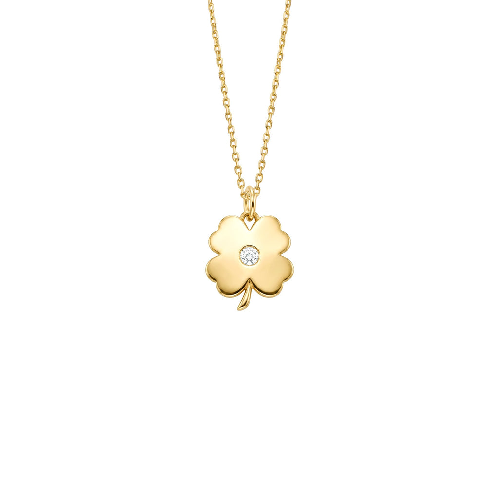 Tiny Solitaire Clover Necklace Solid Gold