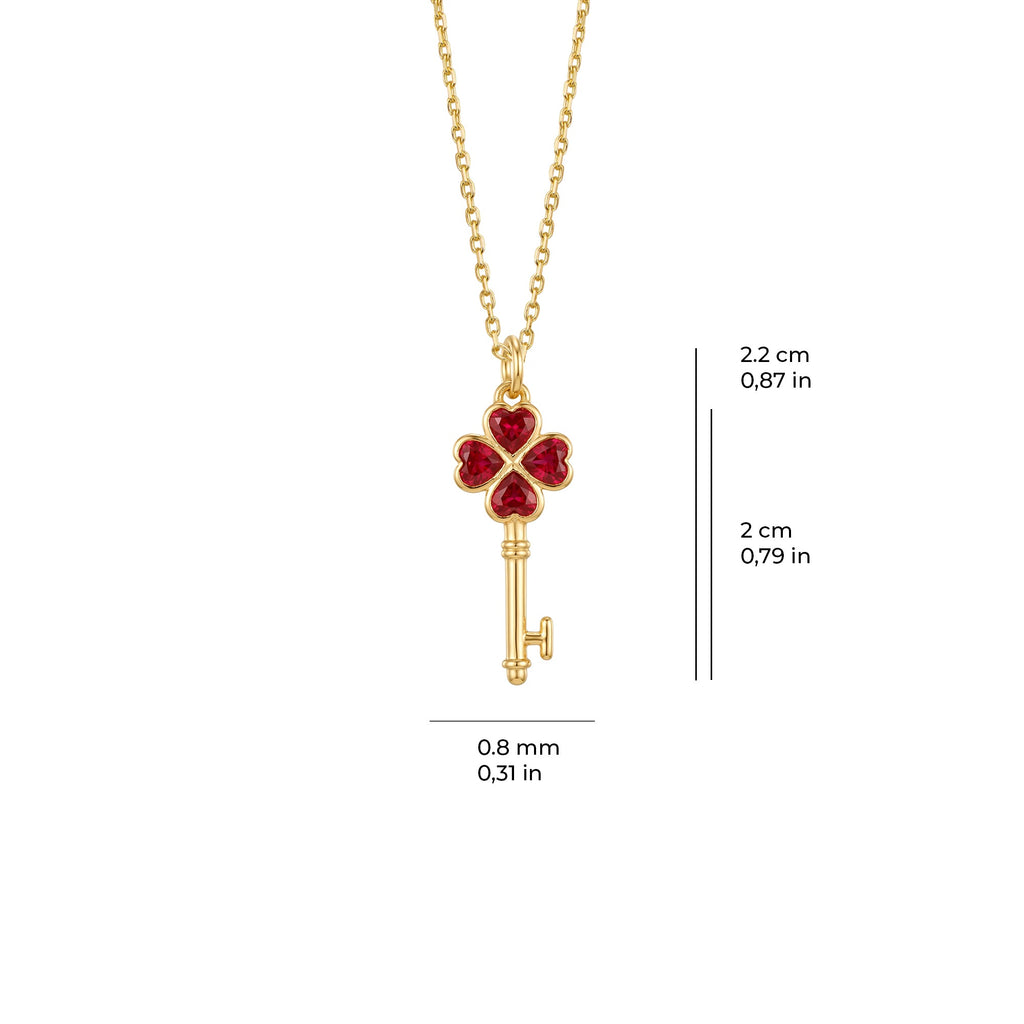 Tiny Red Pavé Key Necklace Solid Gold