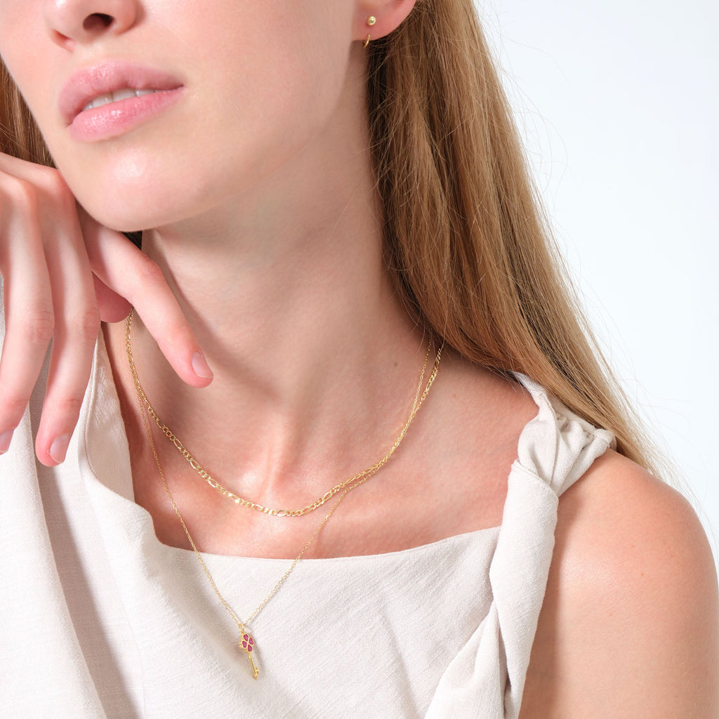 Tiny Red Pavé Key Necklace Solid Gold
