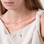 Tiny Red Pavé Key Necklace Solid Gold