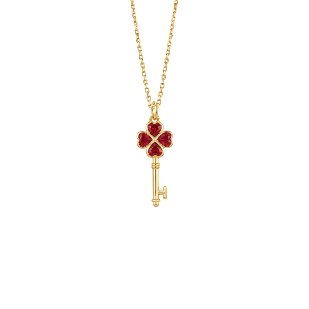 Tiny Red Pavé Key Necklace Solid Gold