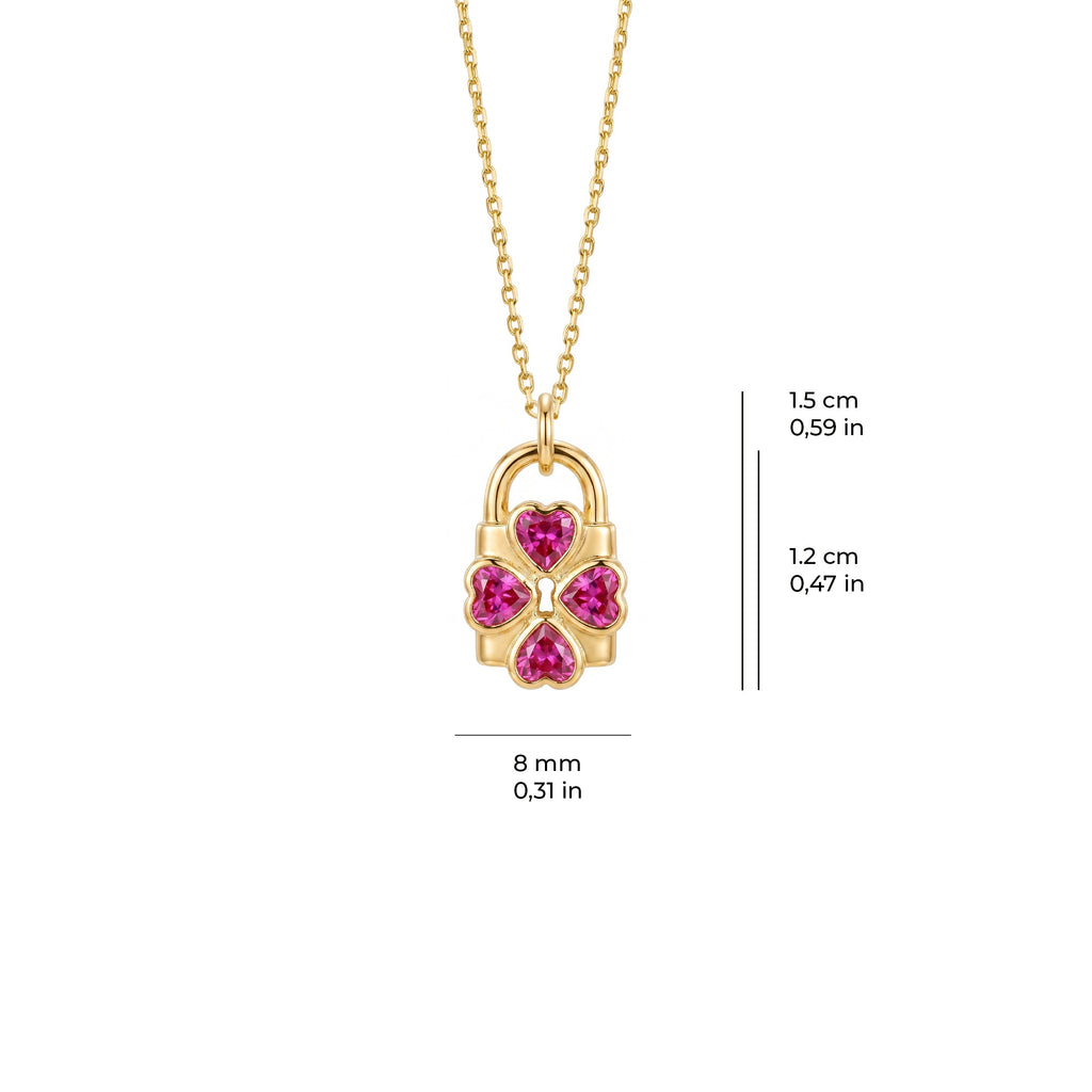 Pink Clover Lock Necklace Solid Gold