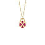 Pink Clover Lock Necklace Solid Gold