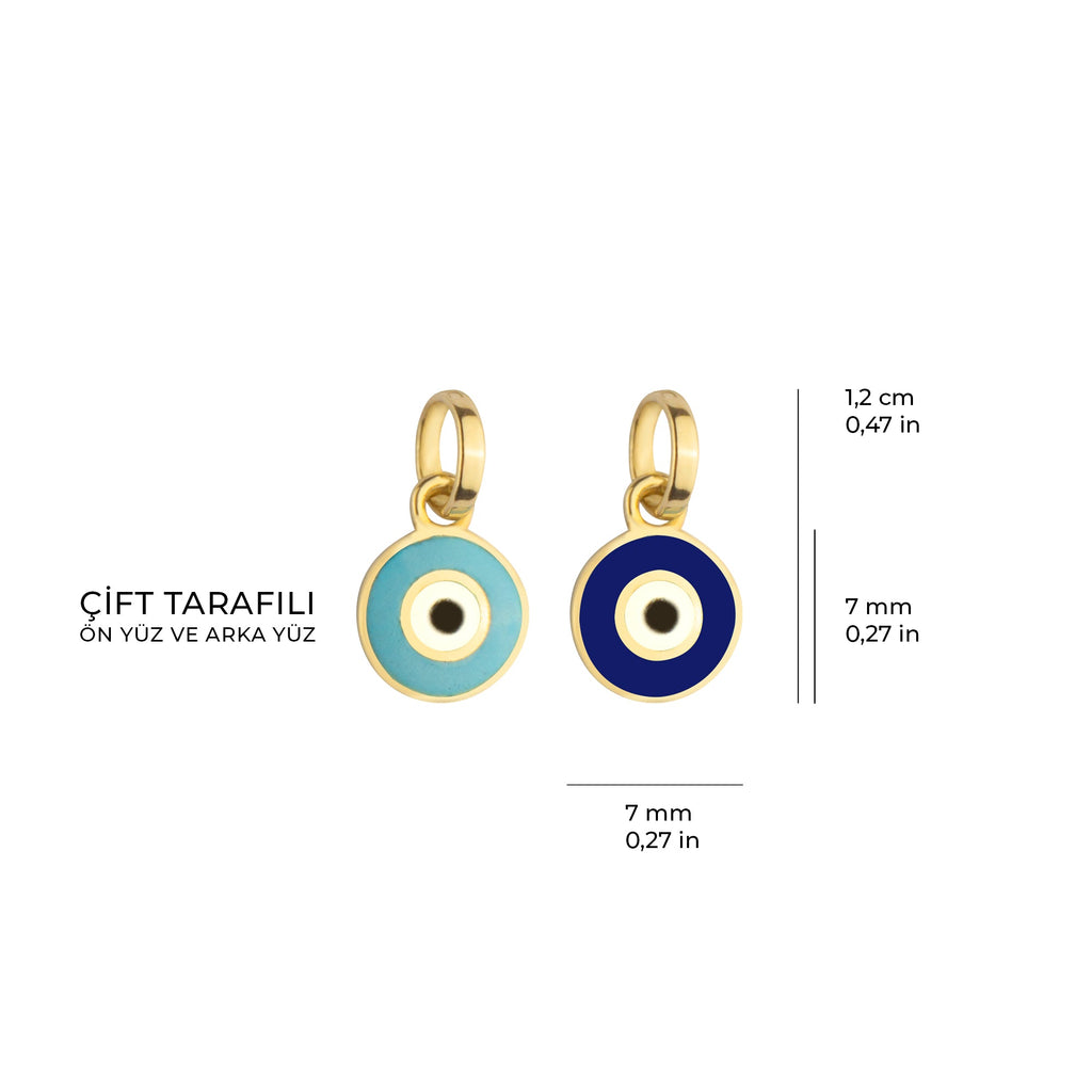 Round Double Sided Enamel Evil Eye Charm Solid Gold