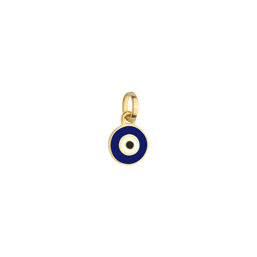 Round Double Sided Enamel Evil Eye Charm Solid Gold