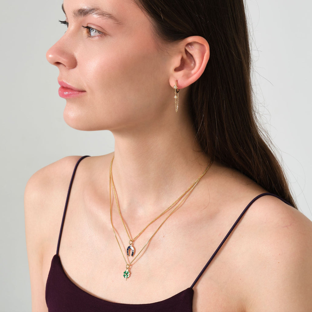 Green Enamel Four Leaf Clover Charm Solid Gold