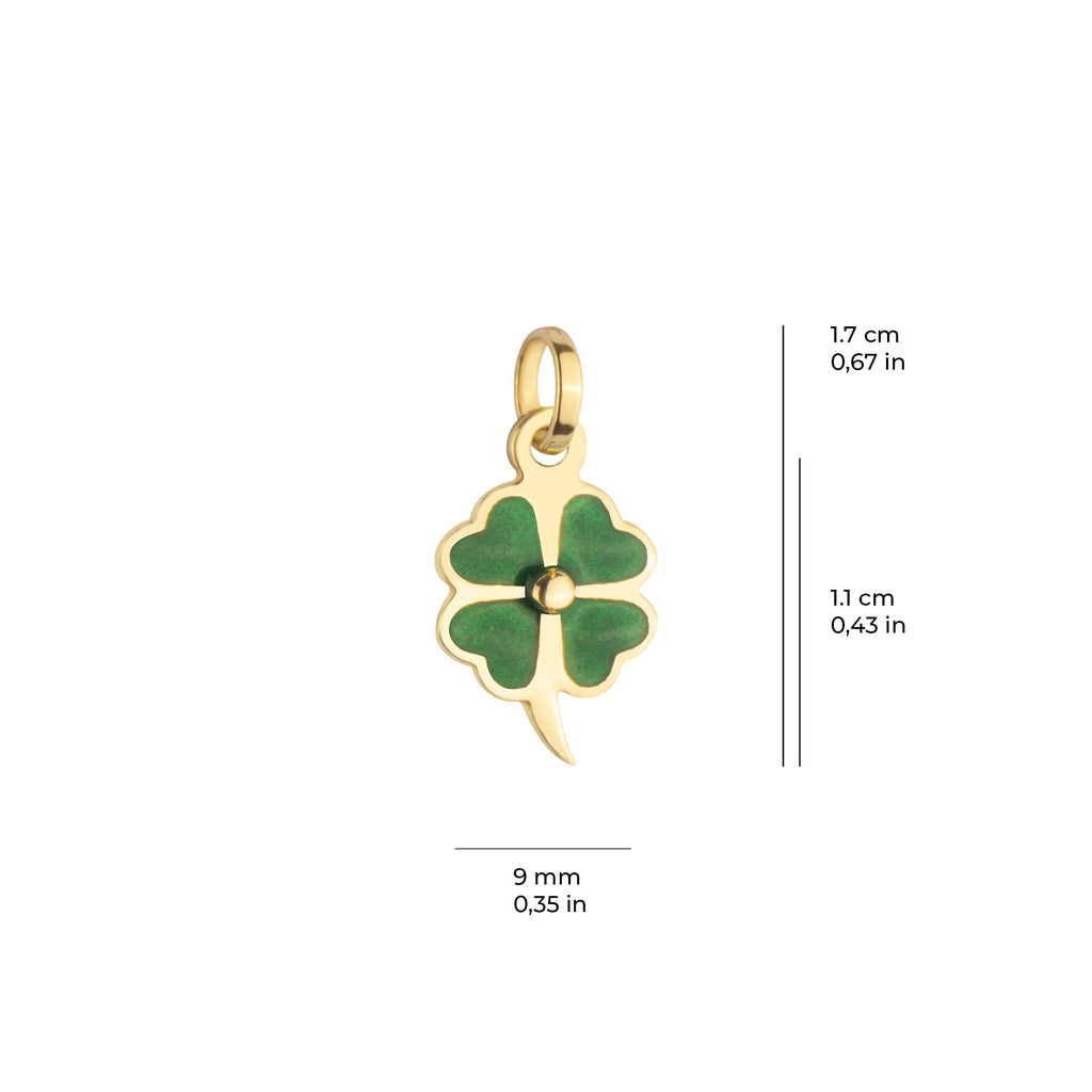 Green Enamel Four Leaf Clover Charm Solid Gold