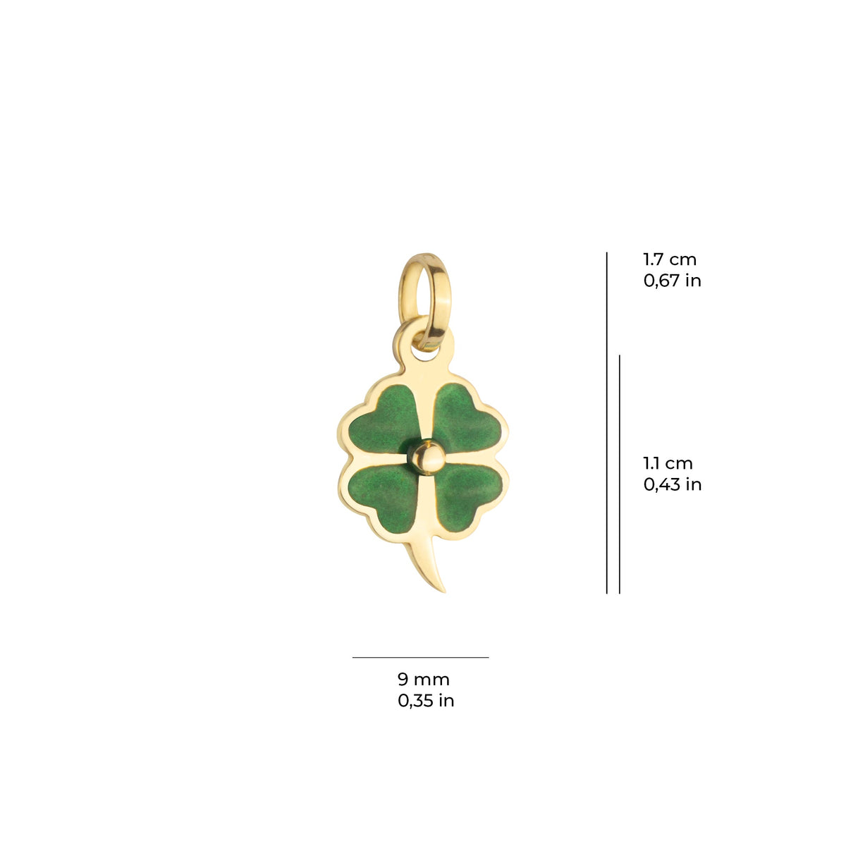 Green Enamel Four Leaf Clover Charm Solid Gold