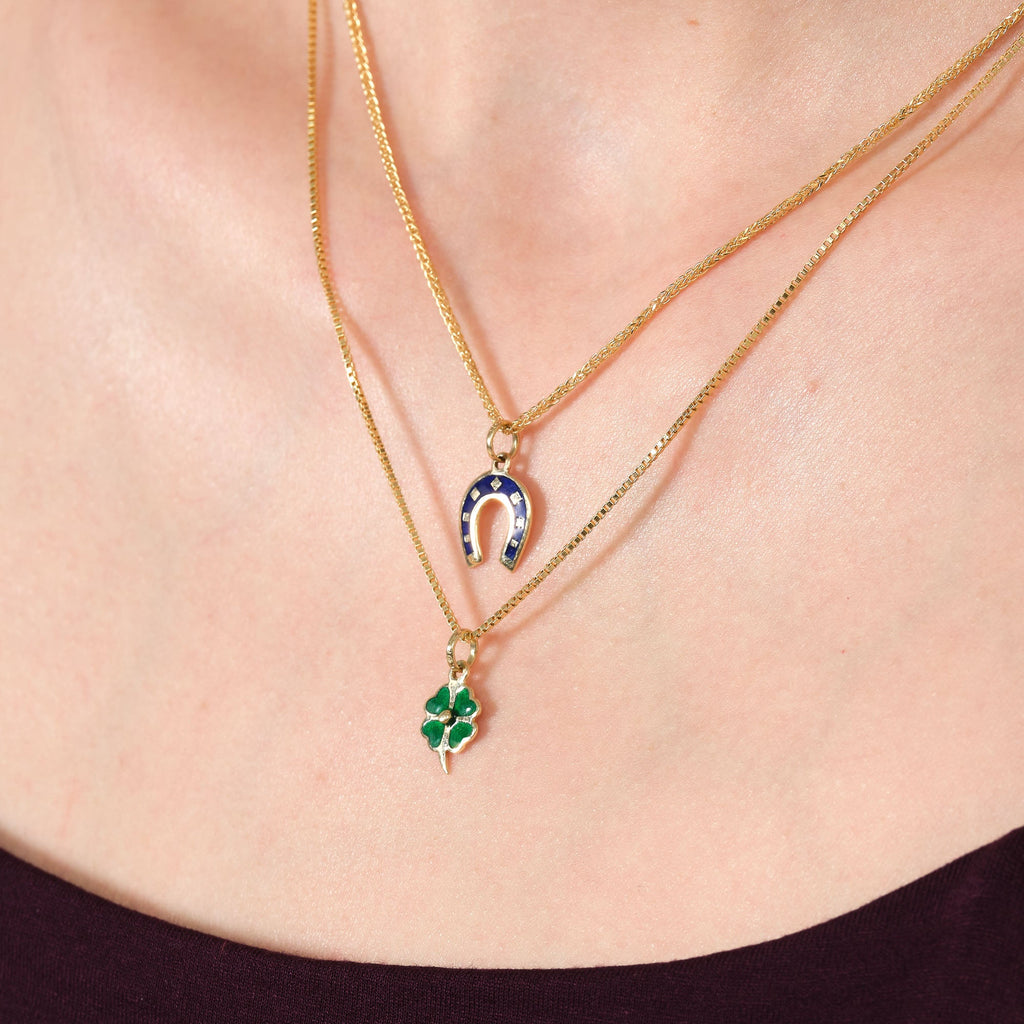 Green Enamel Four Leaf Clover Charm Solid Gold