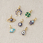 Green Enamel Four Leaf Clover Charm Solid Gold