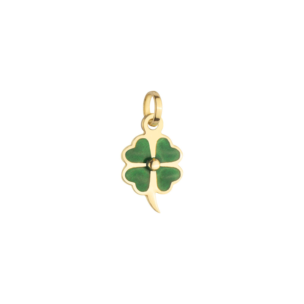 Green Enamel Four Leaf Clover Charm Solid Gold