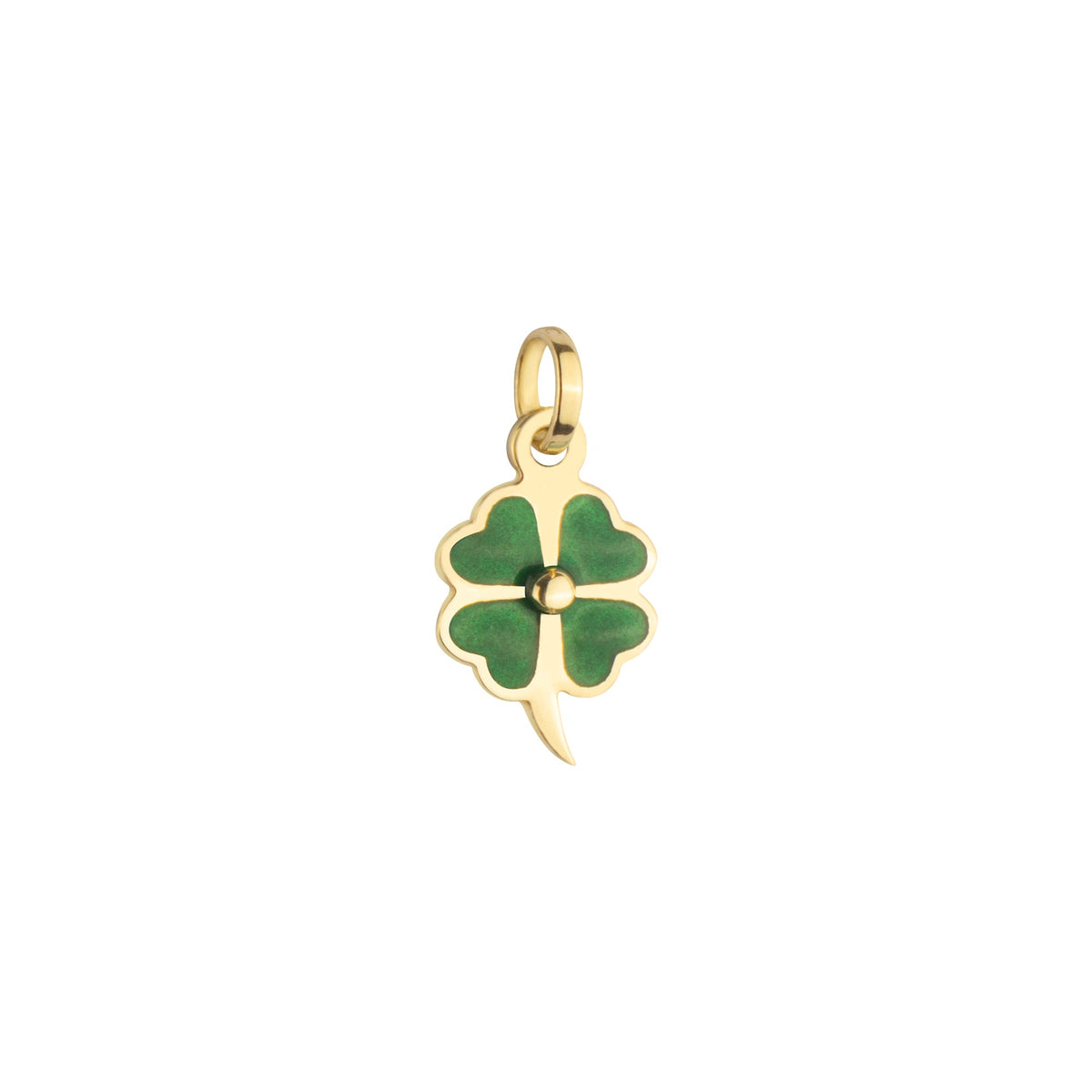 Green Enamel Four Leaf Clover Charm Solid Gold