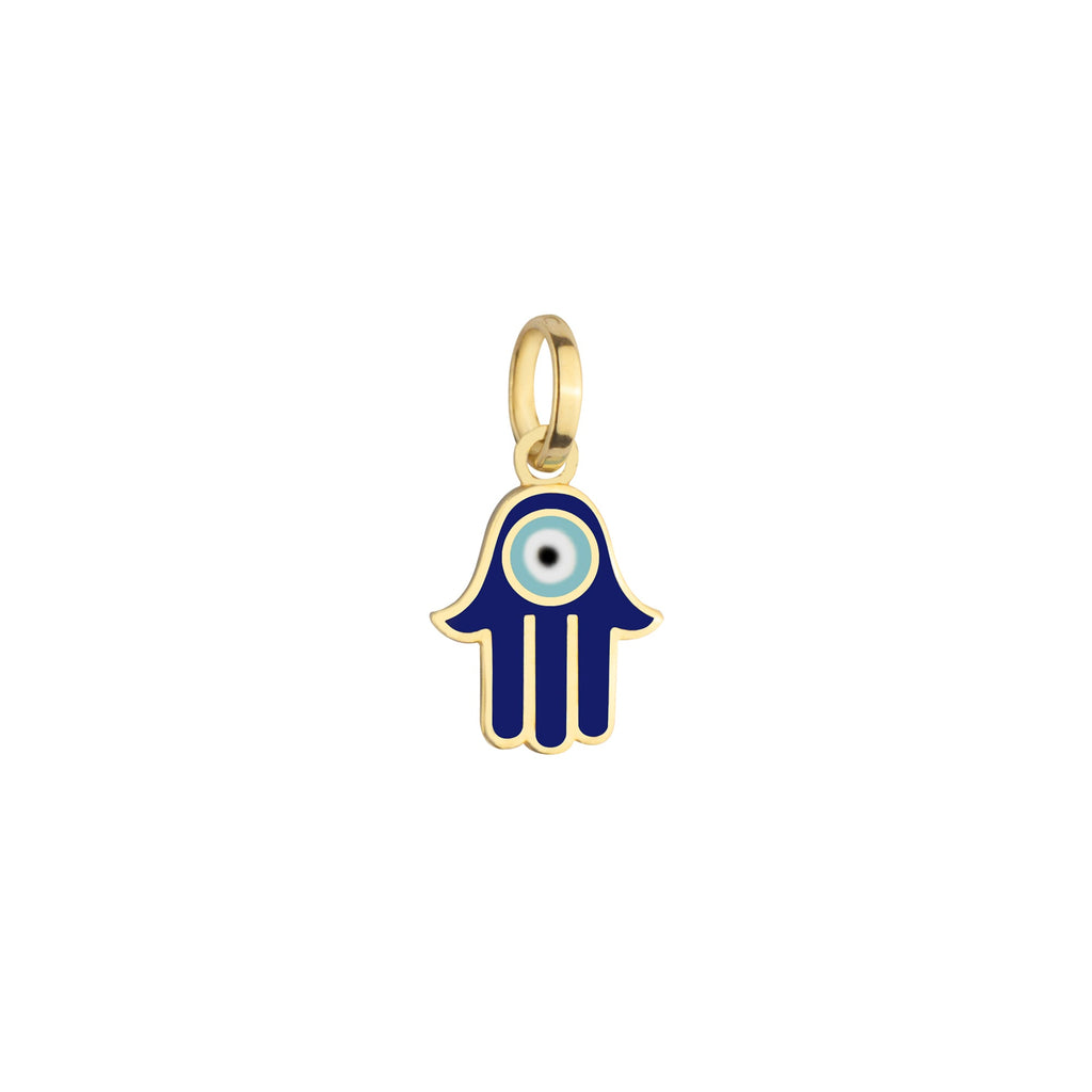 Double Sided Enamel Evil Eye Hamsa Charm Solid Gold