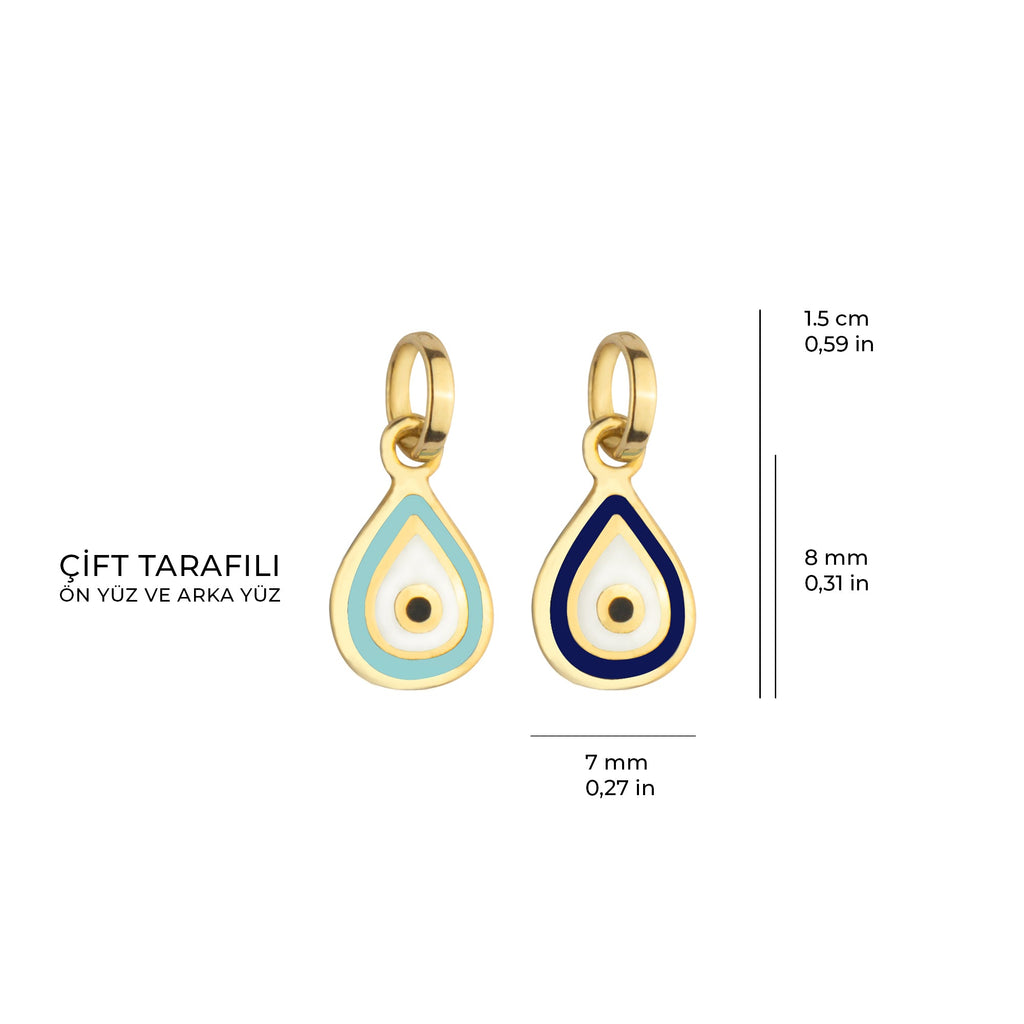 Double Sided Enamel Evil Eye Charm Solid Gold