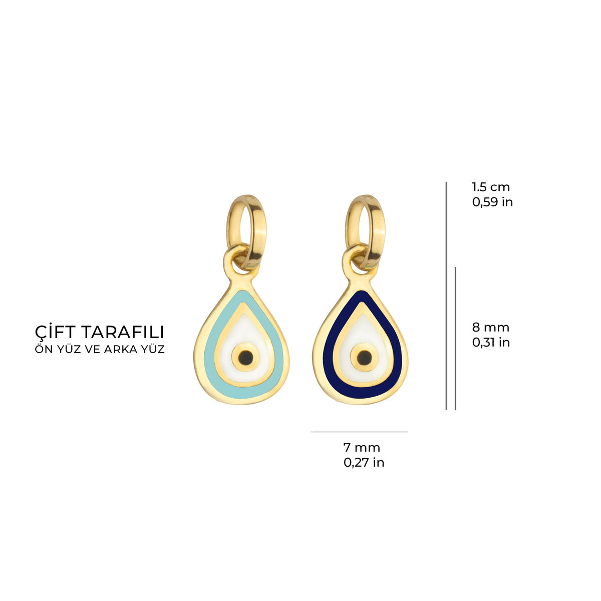Double Sided Enamel Evil Eye Charm Solid Gold