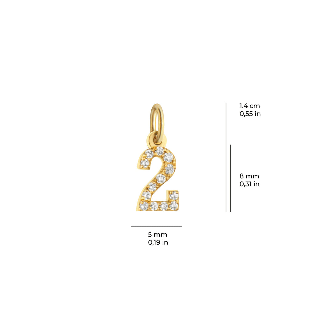 Number 2 Charm Solid Gold