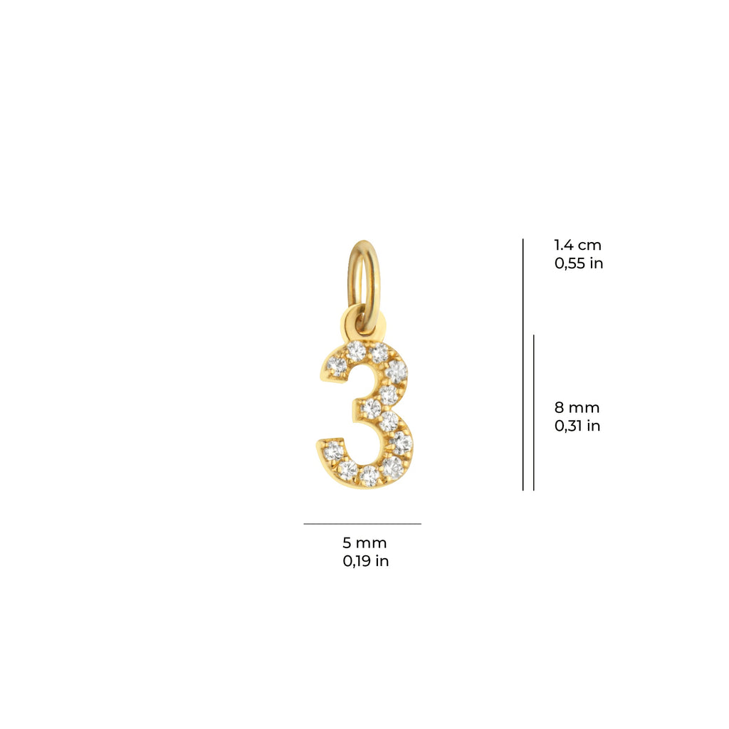 Lucky Number 3 Charm Solid Gold