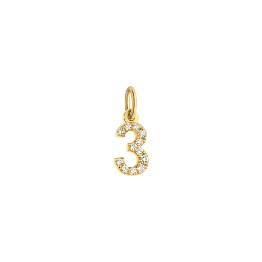 Lucky Number 3 Charm Solid Gold