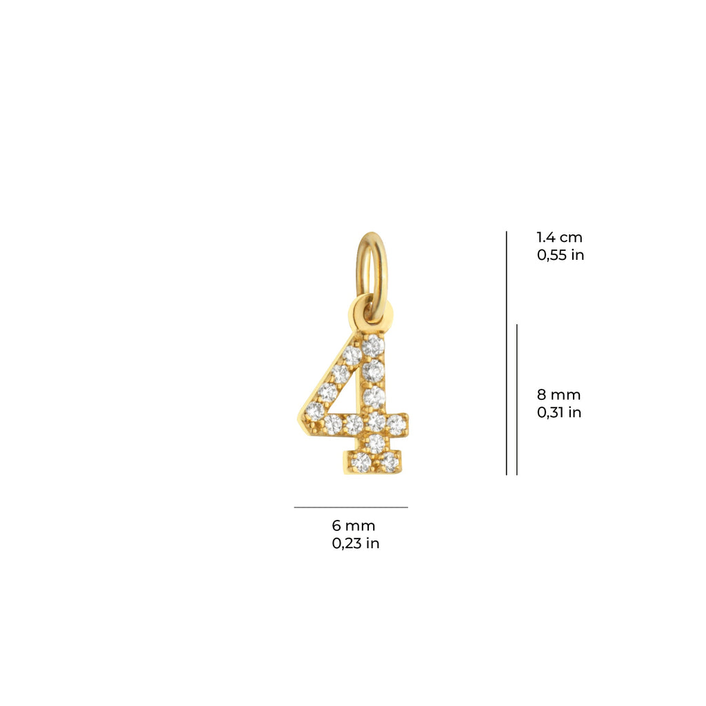 Number 4 Charm Solid Gold