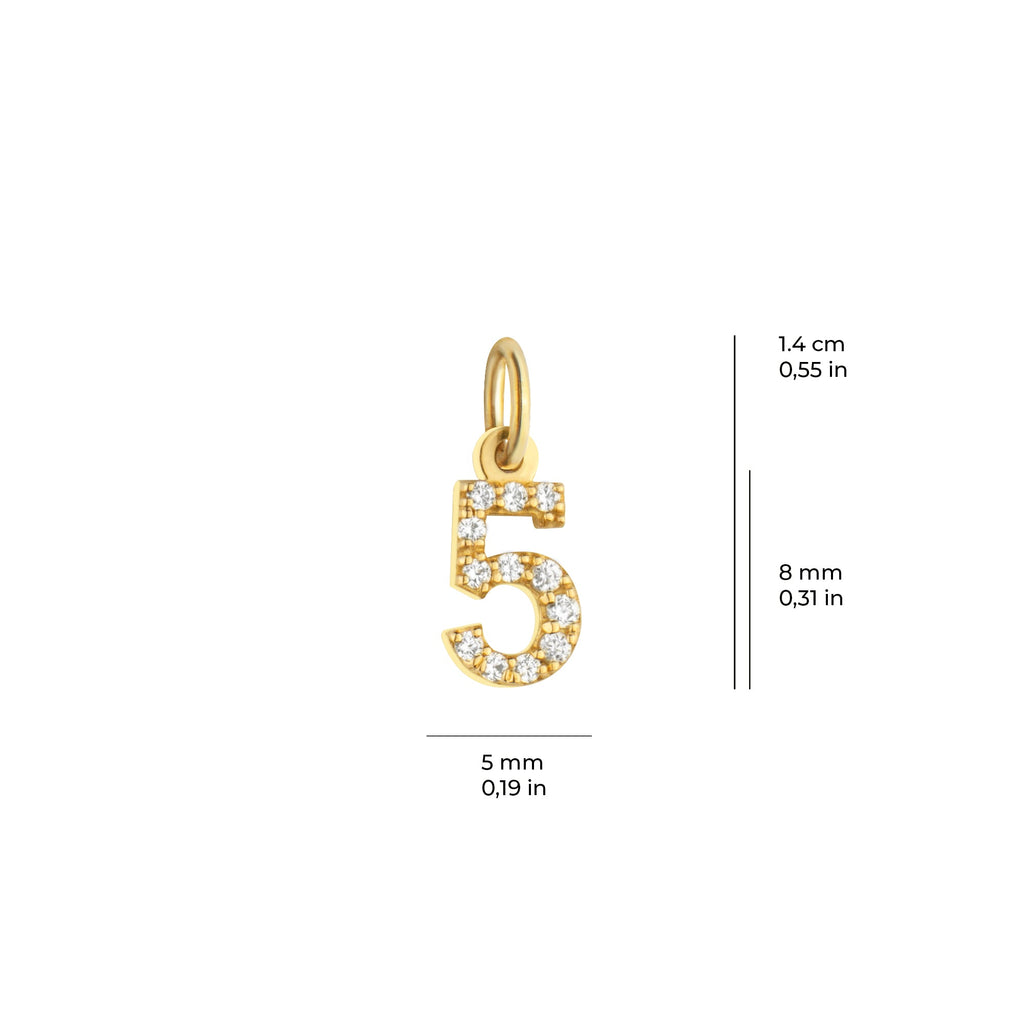 Number 5 Charm Solid Gold