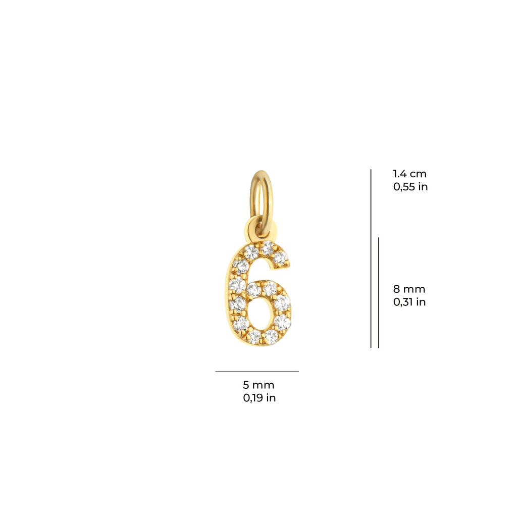 Number 6 Charm Solid Gold