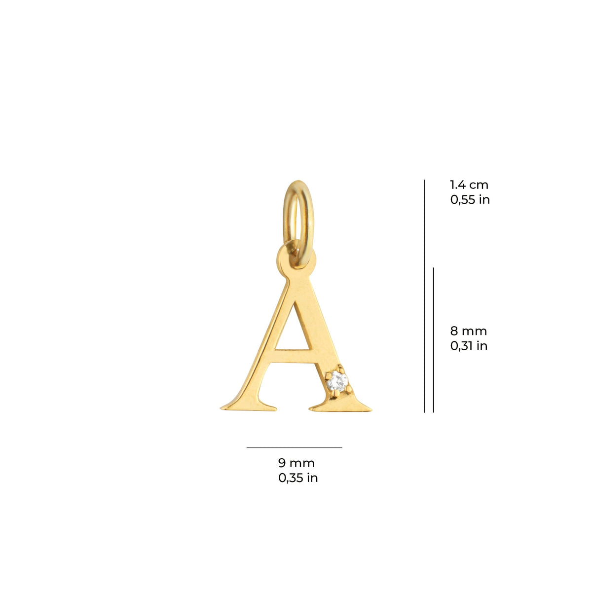 Letter A Charm Solid Gold
