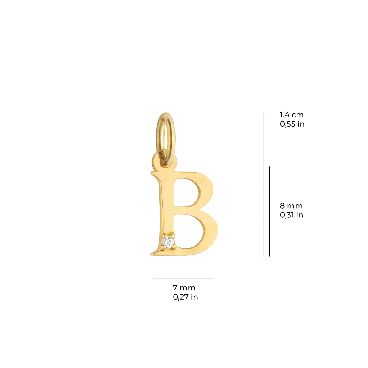 Letter B Charm Solid Gold