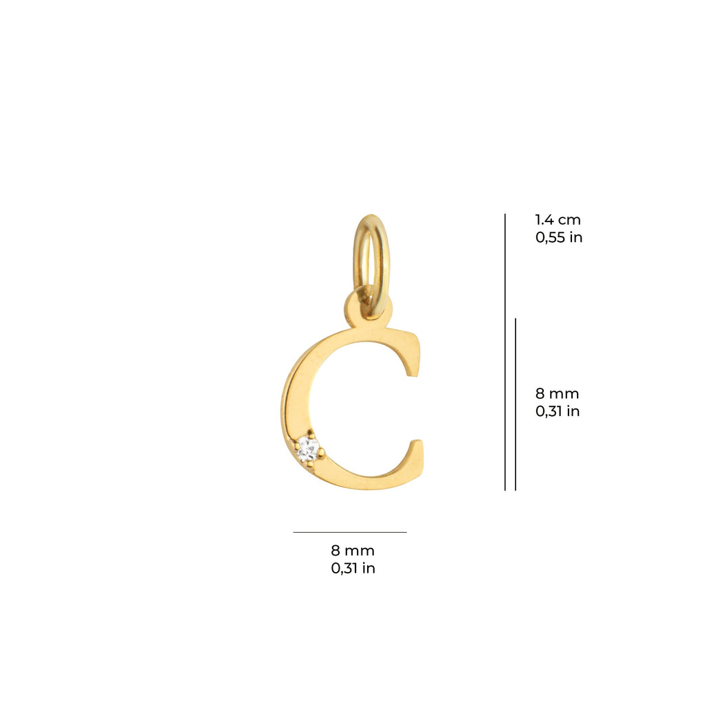 Letter C Charm Solid Gold
