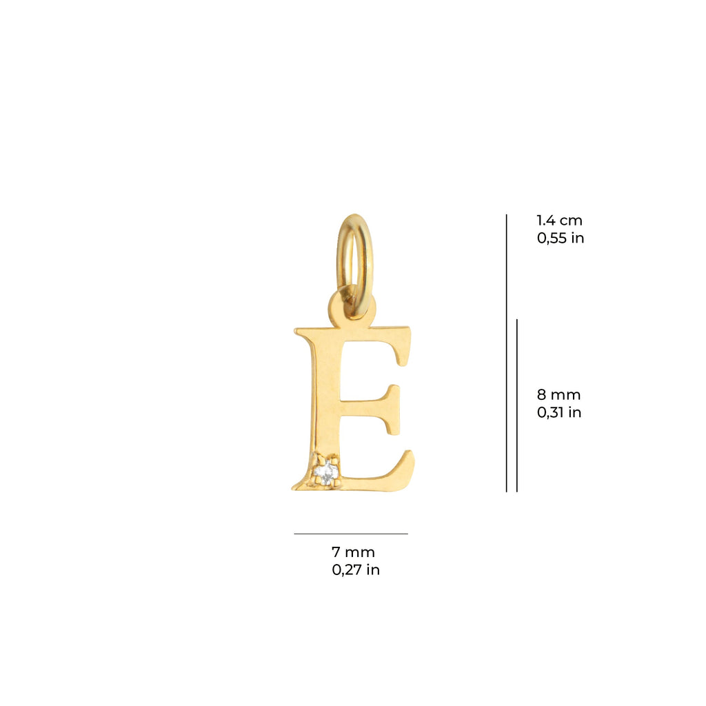 Letter E Charm Solid Gold