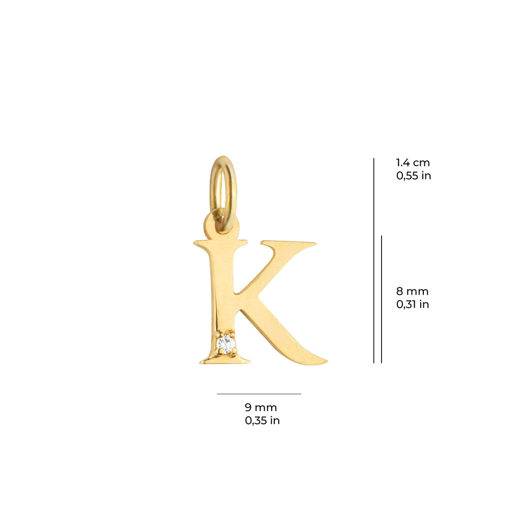 Letter K Charm Solid Gold