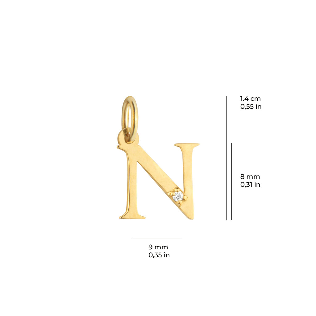 Letter N Charm Solid Gold