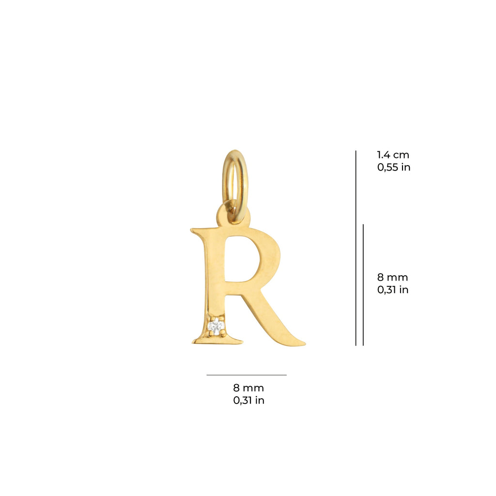 Letter R Charm Solid Gold