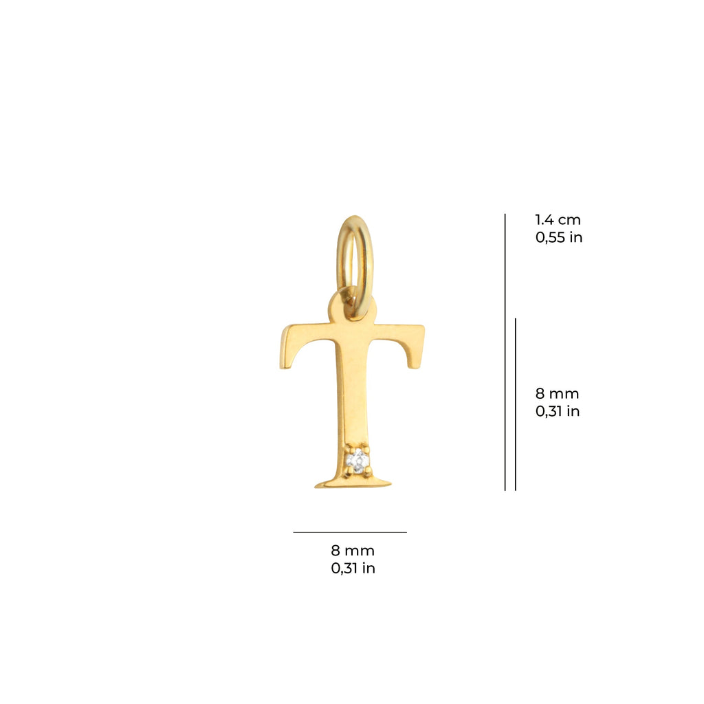 Letter T Charm Solid Gold